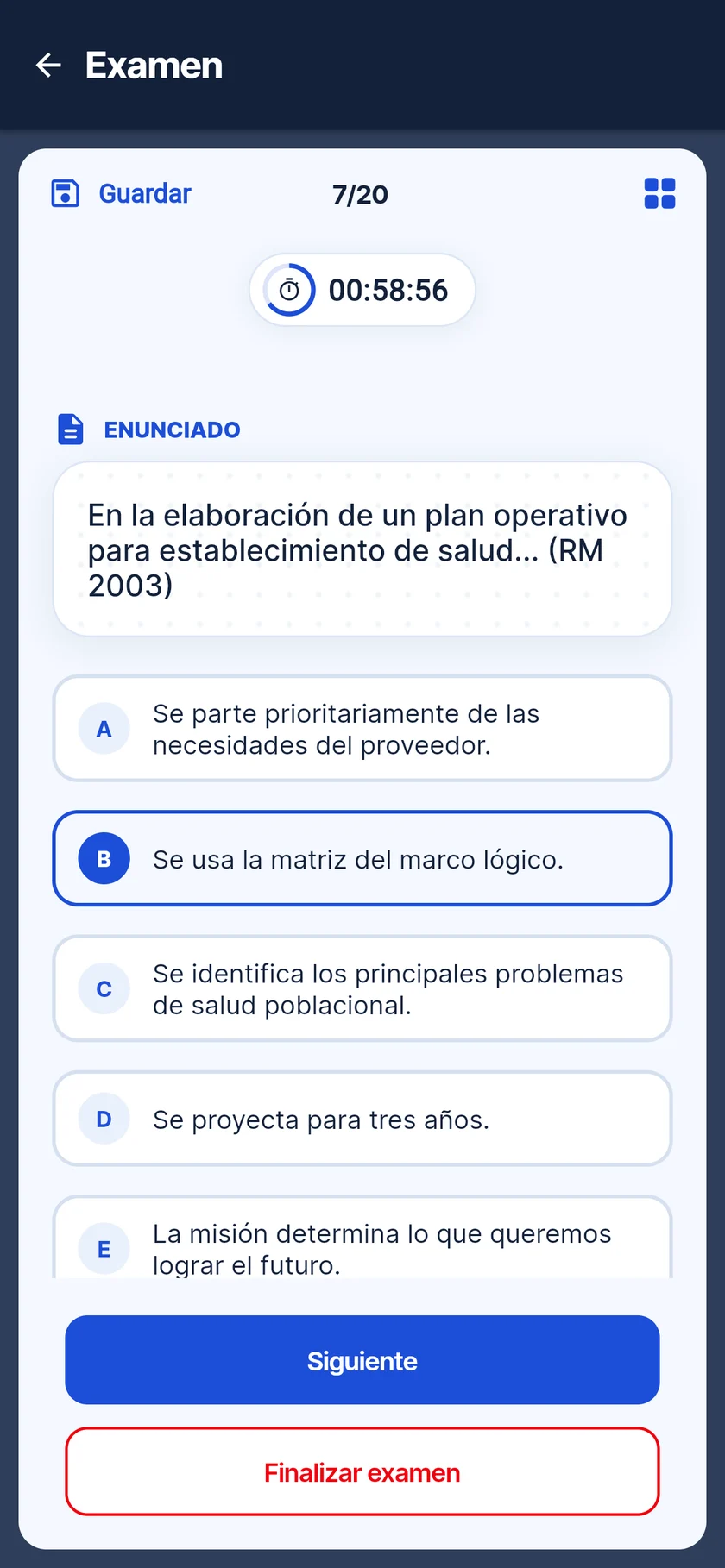 Simulacro en curso en el celular, con el reloj