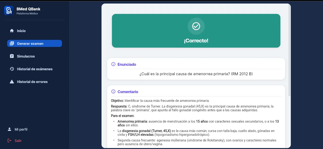 Respuesta correcta con comentario que explica el razonamiento clínico